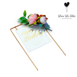 Floral Happy Birthday White Sign - Cake Topper