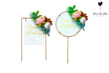 Floral Happy Birthday White Sign - Cake Topper