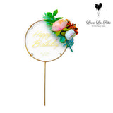 Floral Happy Birthday Clear Sign - Cake Topper