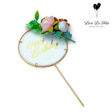 Floral Happy Birthday White Sign - Cake Topper