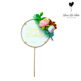 Floral Happy Birthday White Sign - Cake Topper