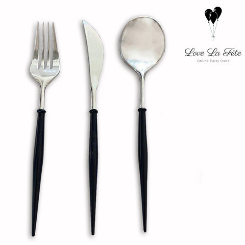 Cutlery Set - Black & Silver - 24 Pieces