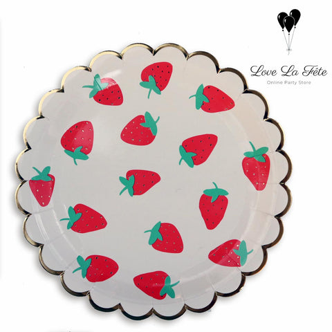 Strawberry Medium Plates - Pink on White